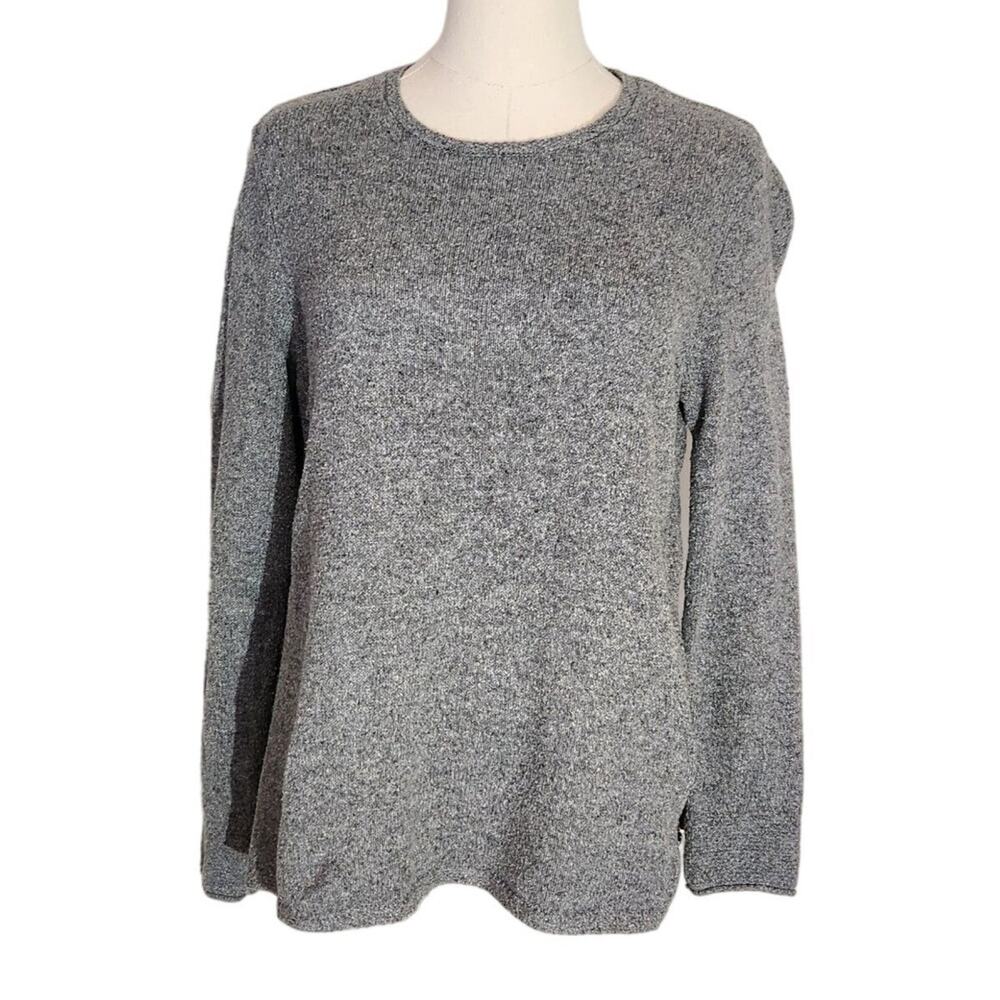 J. Jill Gray Long Sleeve Sweater Contrast Trim Side Slits Women Petite Size SP